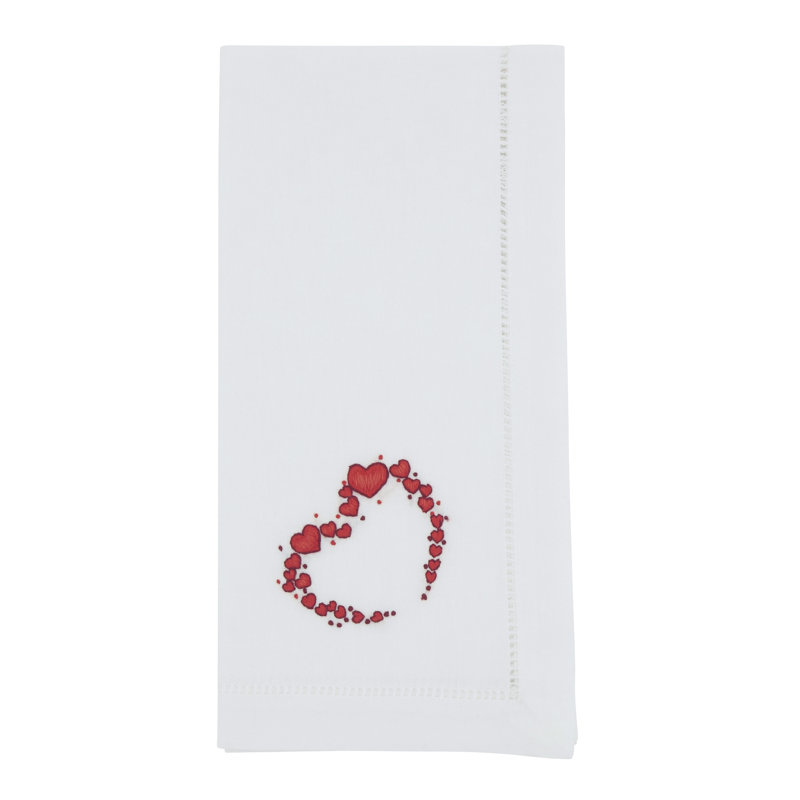 Ensemble de 6 serviettes de table en coton brodées à motif de cœur en couronne avec bordure ajourée, 20 po x 20 po