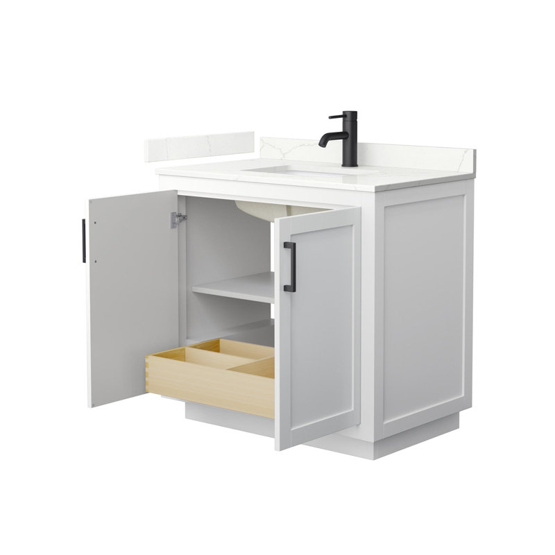 Miranda 36" Freestanding Single Bathroom Vanity with Quartz Top, Giotto Quartz, White, Matte Black
