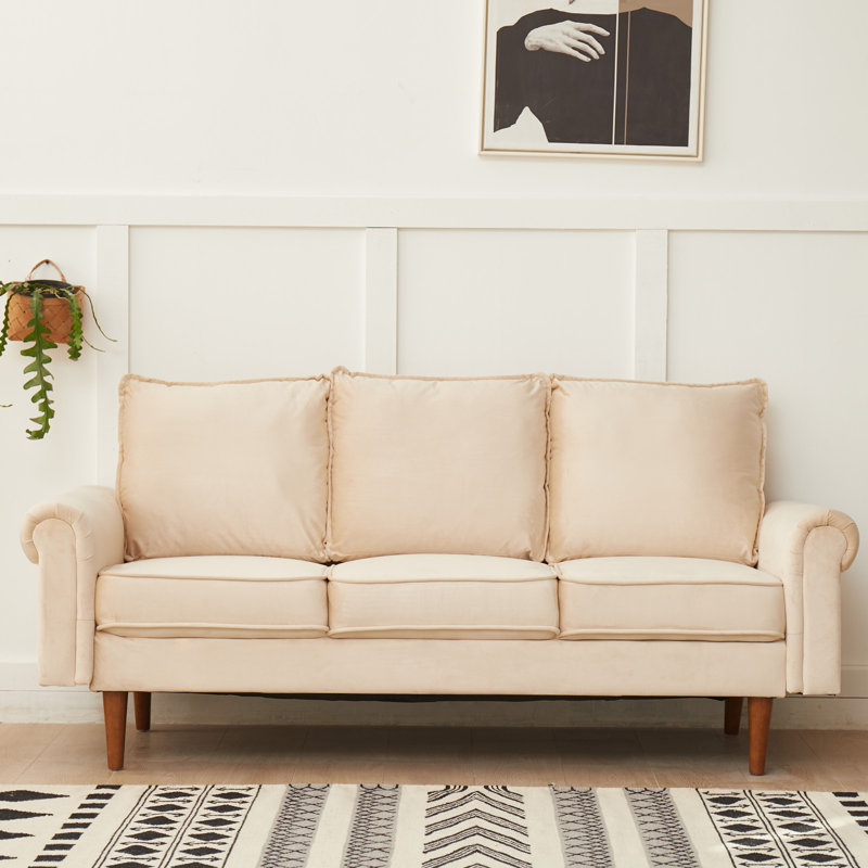 Canapé à accoudoirs roulés 75 po, Velours beige