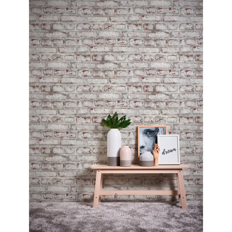 Bricks and More Collection White Distressed Plastered Brick Wallpaper Roll