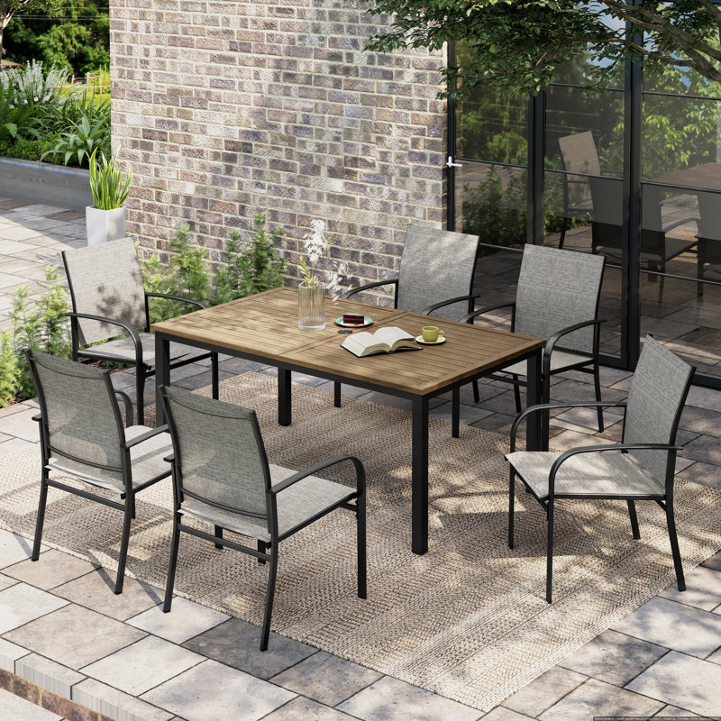 6 - Person Metal Patio Dining Set With Rectangular Table, Brown