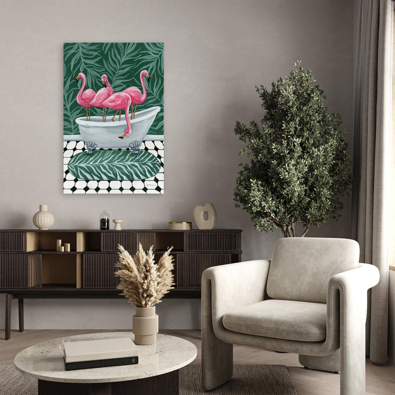 Flamants roses contemporains et BCBG dans la baignoire, H 36 po x l 24 po