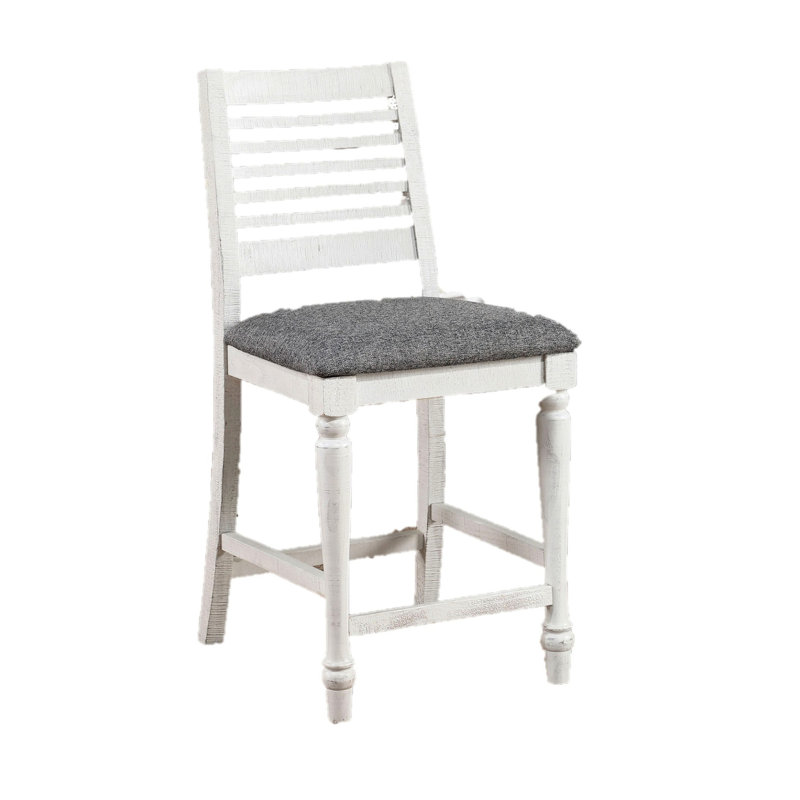 Chaises de salle à manger à hauteur de comptoir 2 pièces, gris blanc antique rustique, bois massif, coussins en tissu gris, pieds tournés, chaises à dossier pour la maison, 2 pièces, Entice