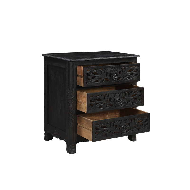 Harleen 30'' W Solid Wood Nightstand, Black