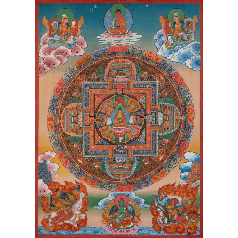 Bouddha Shakyamuni Mandala Thangka peint des deux côtés (Thangka sans brocart)
