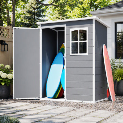 Remise de rangement extérieure en résine grise 5 x 3 pi avec plancher, conception verrouillable imperméable et fenêtre - idéal pour ranger les outils et le jardin dans la cour, le patio et la pelouse
