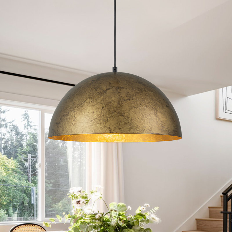 Kyrek 23.6" W 1-Light Iron Dome Pendant, Antique Brass, 7.9" H x 15" W x 15" D