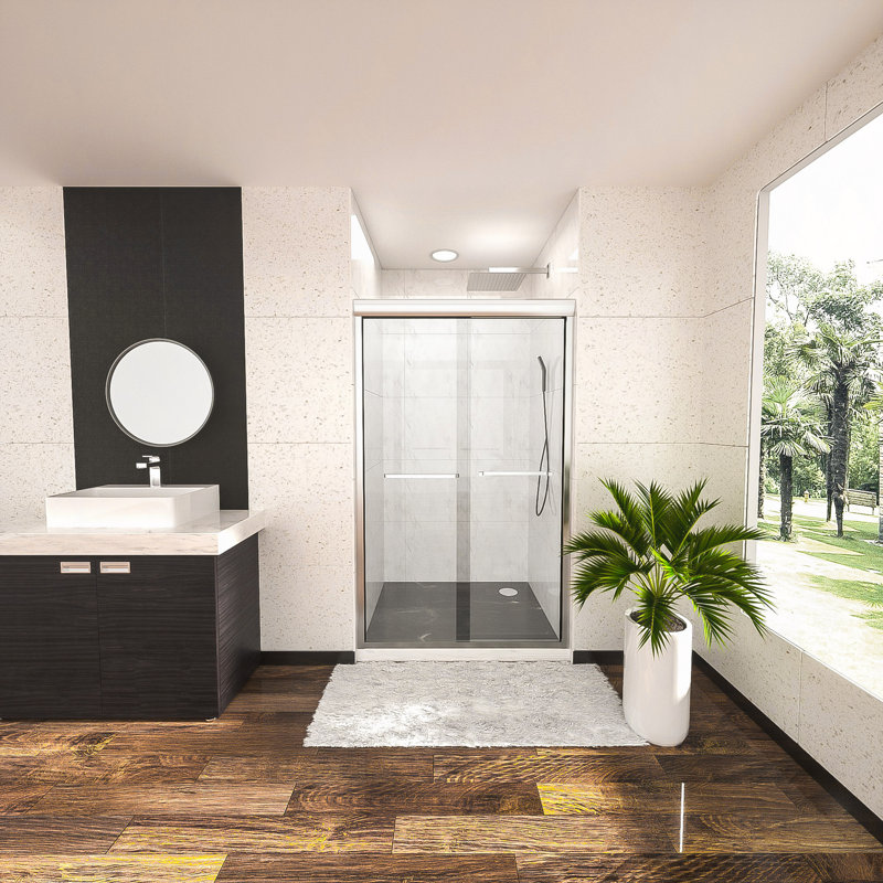 Shower Door 48" W X 76"H Semi-Frameless Bypass Sliding Shower Enclosure, 3/8" (8Mm), Chrome