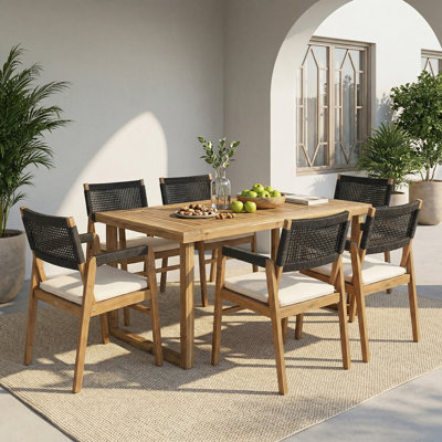 Brendalyn Patio 7-Piece Acacia Wood Dining Set With Rope Woven & Cushions