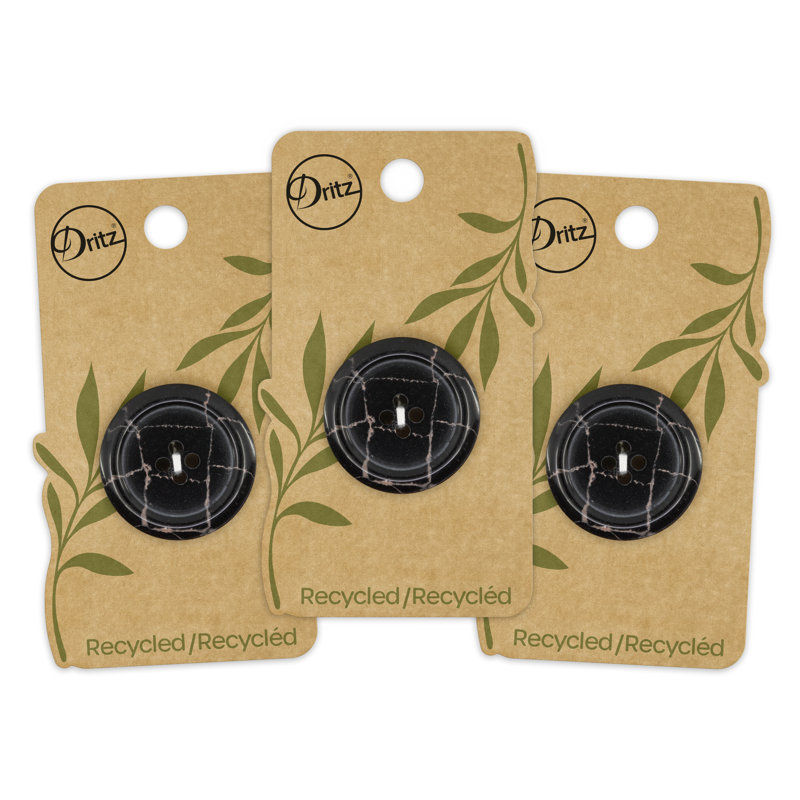 Dritz Recycled Polyester Round Button, 28mm, Black, 3 Buttons