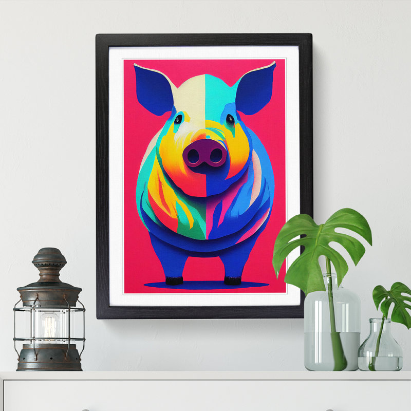 FRM-V0523-1840X Pig Painting Crayon Art - Picture Frame Print