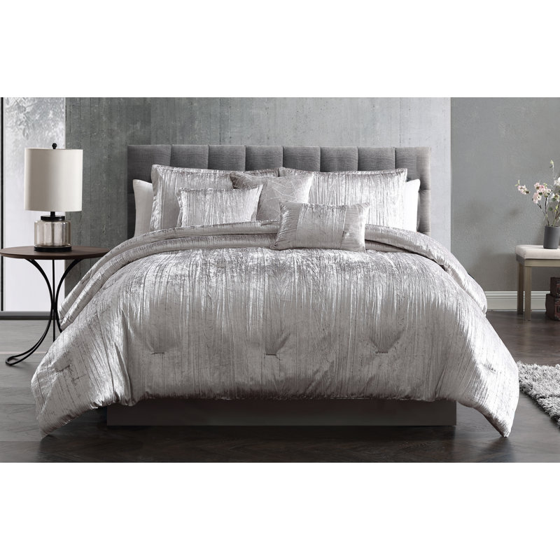 Turin Reversible Comforter Set, Queen Comforter + 6 Additional Pieces, Silver