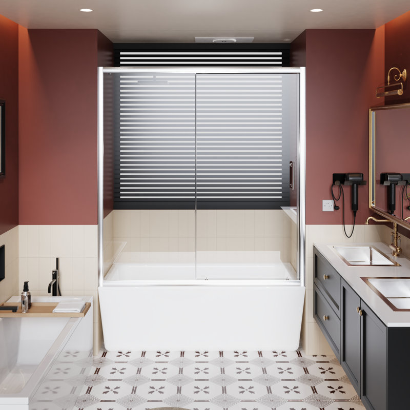Single Sliding Shower Door For Bathtub, 60 In W X 62 H, Clear Tempered Glass, Aluminum Frame, Zinc Alloy Rollers, Smooth And Safe Glide, Waterproof Layout Design Wide High Door, 1/5 Inch Thick