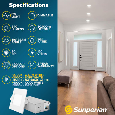 3'' Selectable Color Temperature Dimmable Air-Tight IC Rated LED Canless Recessed Lighting Kit