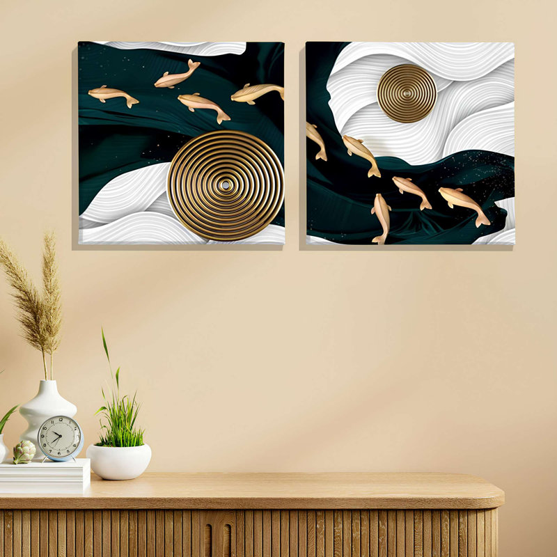 Élégantes toiles décoratives (2 pièces) de 15,8 po x 15,8 po chacune | 100% toile avec cadre 100% bois | Parfait pour la décoration de salon ou de chambre à coucher, art accrocheur pour les espaces modernes