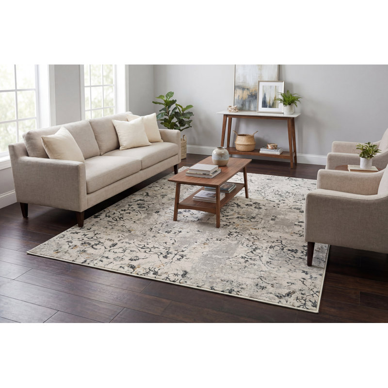 Tapis gris noué à la machine Grisby, Rectangle 5 pi 3 po x 7 pi 7 po