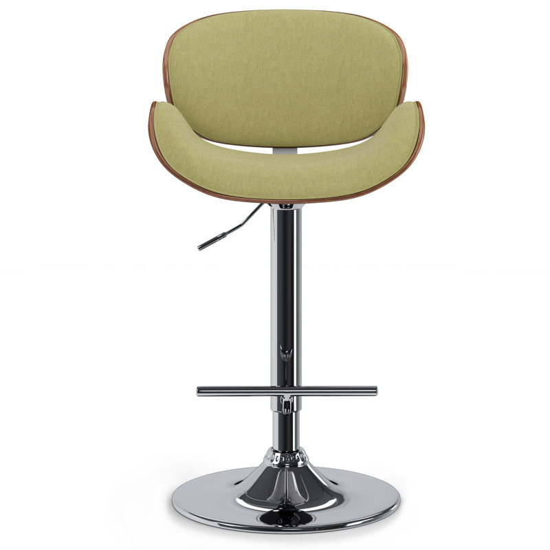 Marana Adjustable Swivel Upholstered Mid-Century Modern Bar Stool with Bentwood Frame, Linen Look Woven Fabric-Acid Green