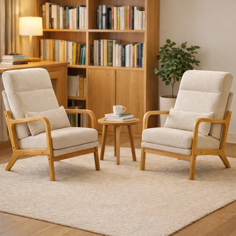 Fauteuil d'appoint rembourré à dossier haut traditionnel avec coussin lombaire, idéal pour la chambre à coucher, le salon et le bureau.