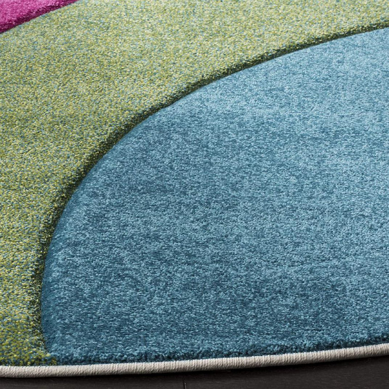 Tapis bleu paon / fuchsia à motif abstrait Menelaus, Rond 4 pi