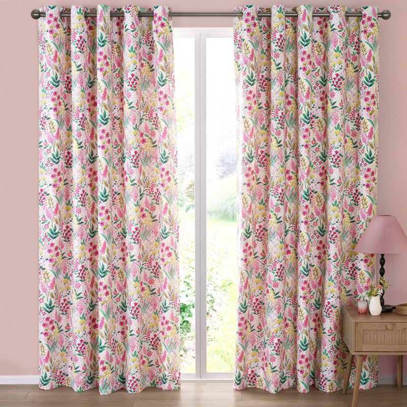 Tilly Floral Fully Reversible Eyelet Curtains, Pink
