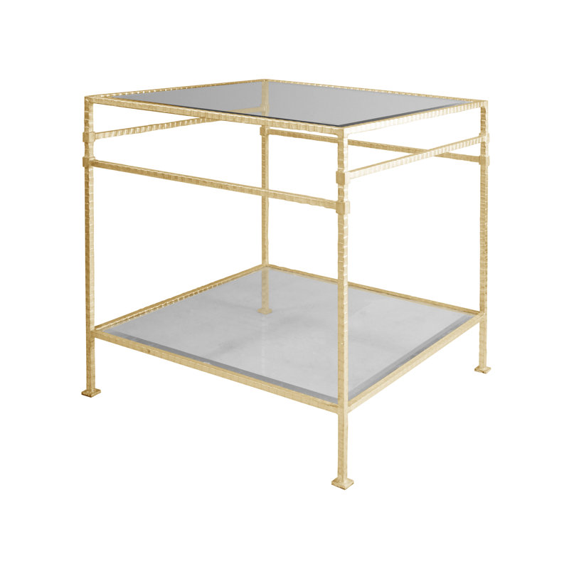 Amos 22" Gold Metal and Glass Square End Table