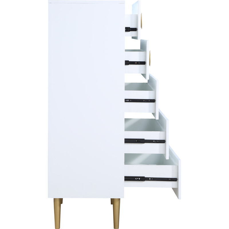 Commode 5 tiroirs Jayvonne, Blanc