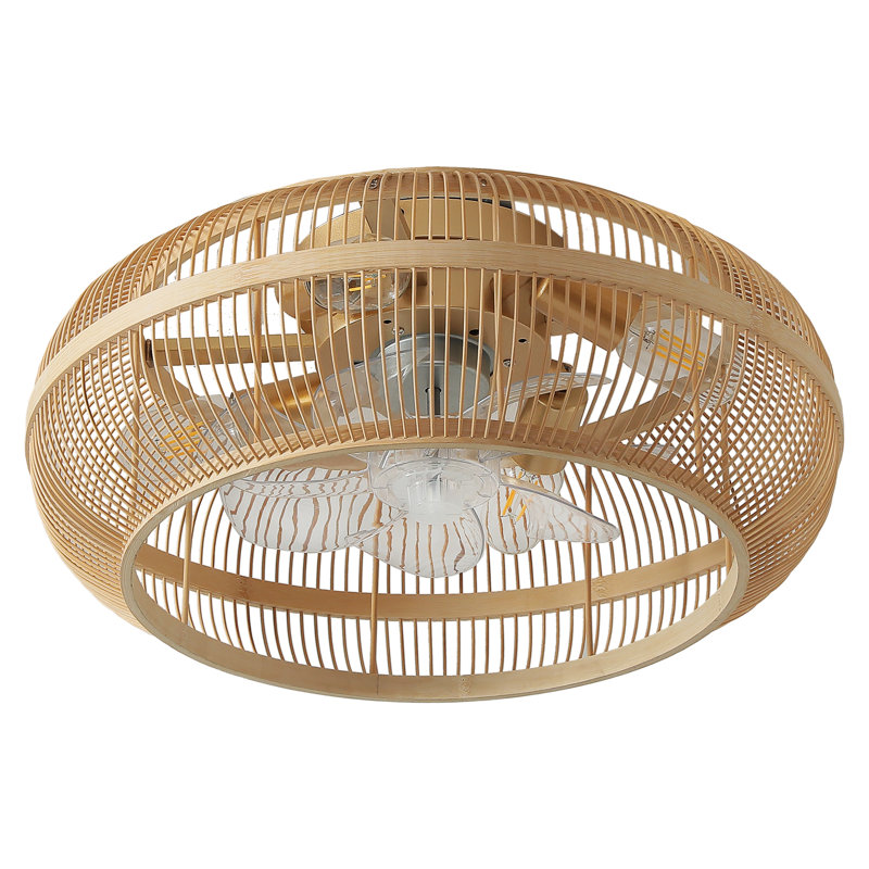 Ventilateur de plafond cage en bois 20 po avec ensemble d'éclairage et télécommande Boho