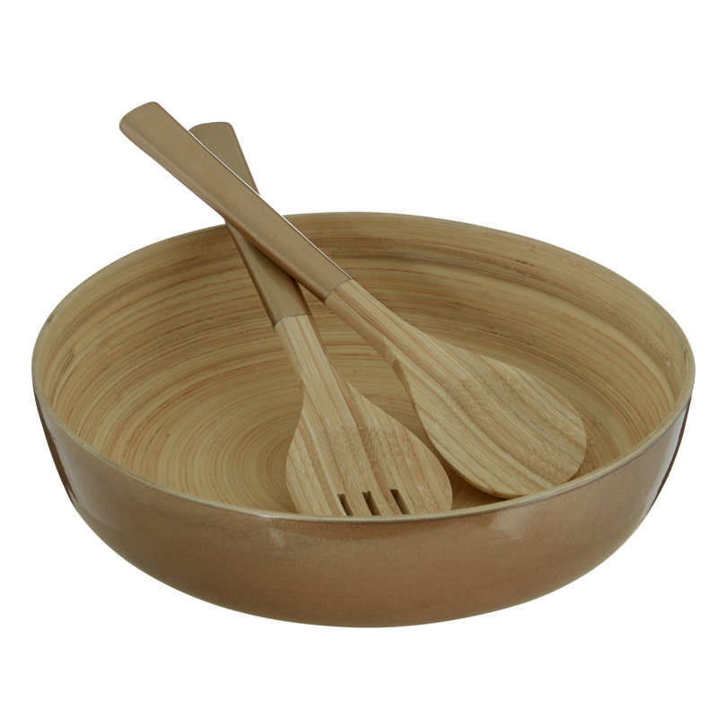 Norden Home Garcia Bamboo Salad Bowl, Gold
