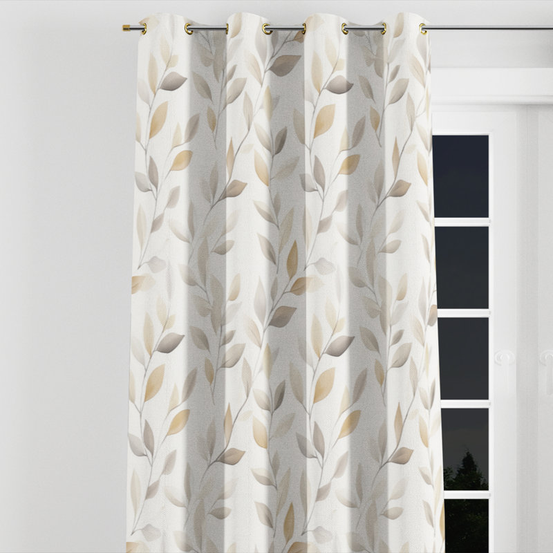 Rideaux occultant Modern - rideaux à œillets à motif floral et feuilles crème - 1 panneau, L 52 po x L 95 po, Œillets dorés
