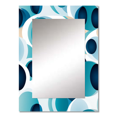 Minimalist Cobalt Blue Circles Geometry - Geometric  Decorative Wall Mirror, Modern Mirror, Printed Metal Art