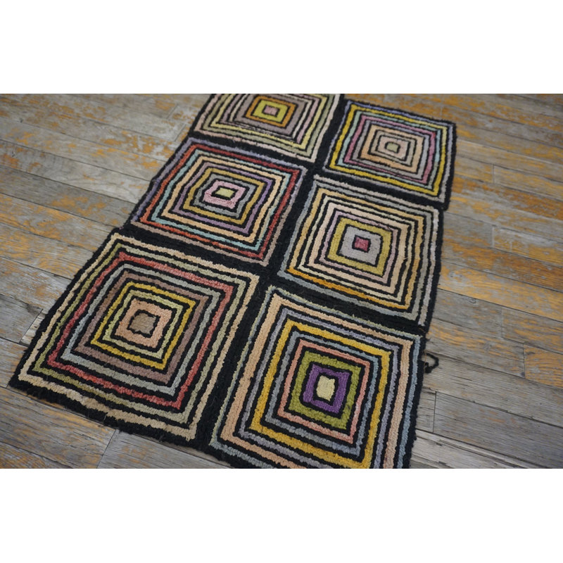 Multicolor Vintage American Mid Century Modern Hooked Rug