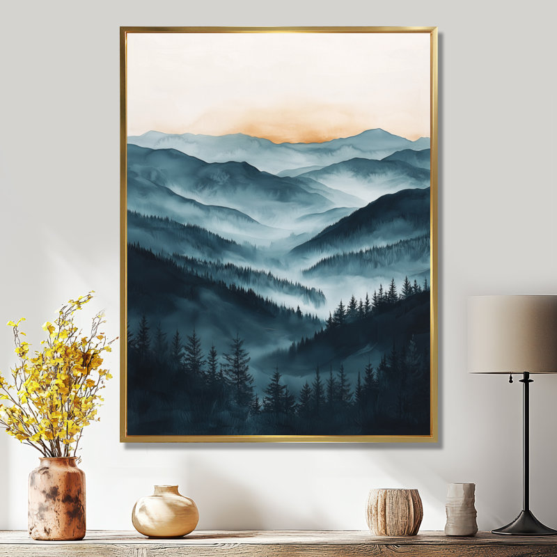 Gissella, la crête silencieuse dans les paysages montagneux II - Montagnes, impressions encadrées, H 44 po x l 34 po, Doré