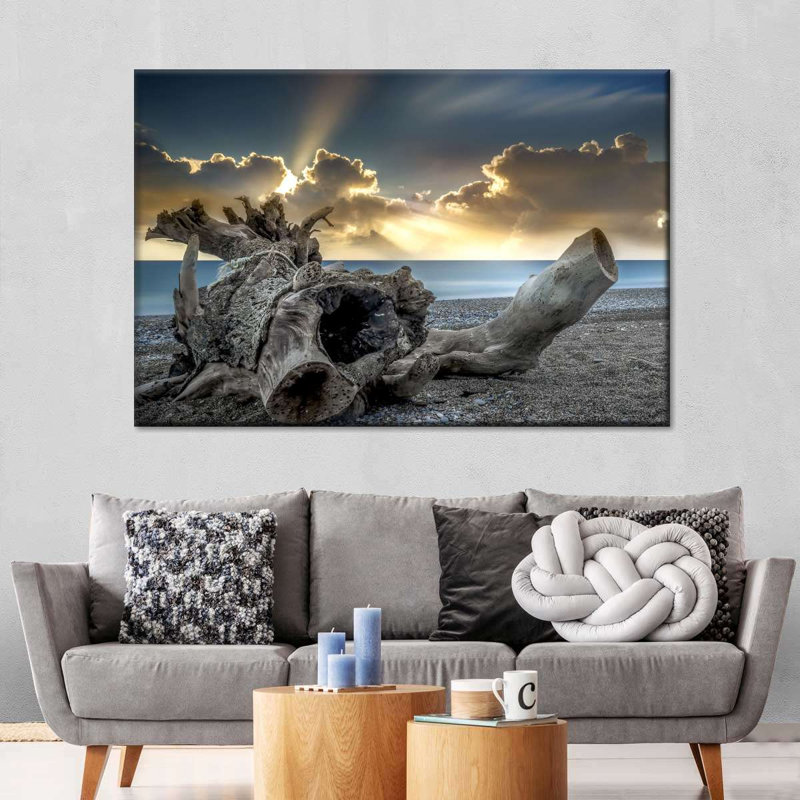 «Sandy Beach Rhodes Island Driftwood», reproduction sur toile, H 8 po x l 12 po x P 1 po