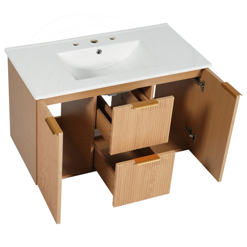 36" Wall-Mounted Bathroom Vanity with Ceramic Sink