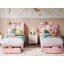 Ensemble de 2 cadres de lit simple pour enfants - lit plateforme tapissier en velours avec tête de lit bibliothèque et grand tiroir, lit pour filles, silencieux, sans sommier, assemblage facile, rose clair