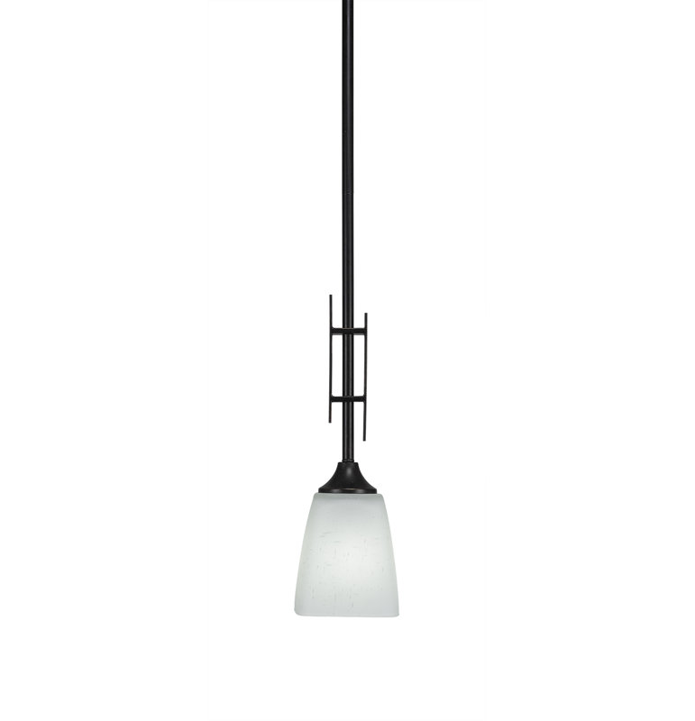 Uptowne Stem Hung Mini Pendant Shown In Dark Granite Finish With 4.5" Square White Muslin Glass