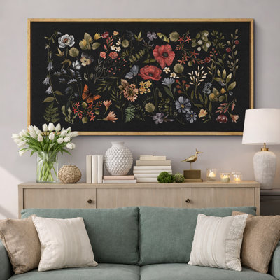 Dark Botanical Floral Arrangement Vintage Style Wall Decor for Living Room Bedroom Dining Room Extra Large Pictures Framed Canvas Print Wall Art