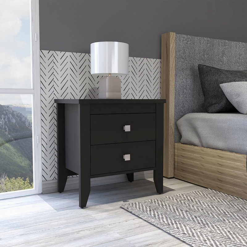 15.8974'' W Wood Nightstand, Black