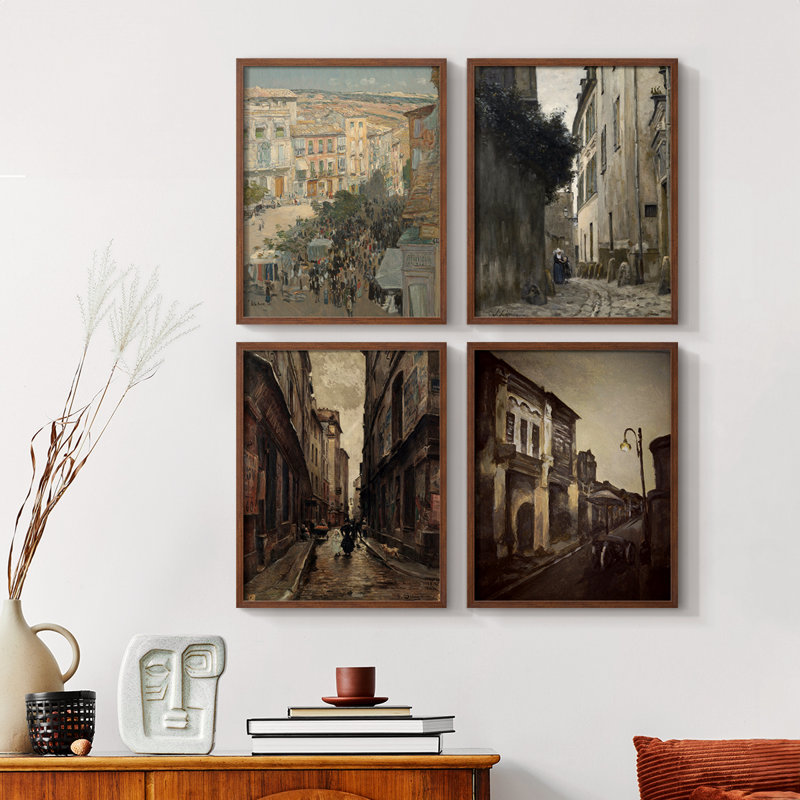 «Vintage Landscape», ensemble de 4 encadrées, Naturel, H 44 po x l 14 po