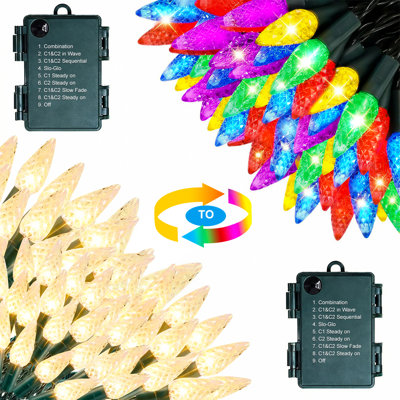 20FT Outdoor String Lights Battery Operated with 8 Modes 60-Bulb LED String Lights waterproof for patio,garlands (set of two,Warm White & Multicolor)