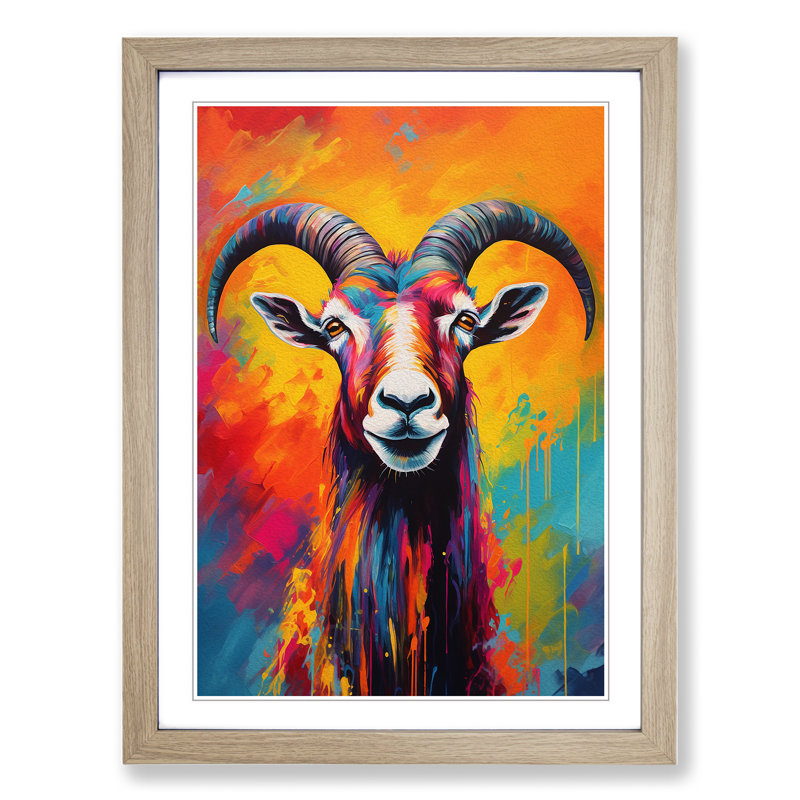 Goat Expressionism - Framed Print, Oak, 64cm H x 46cm W x 2cm D