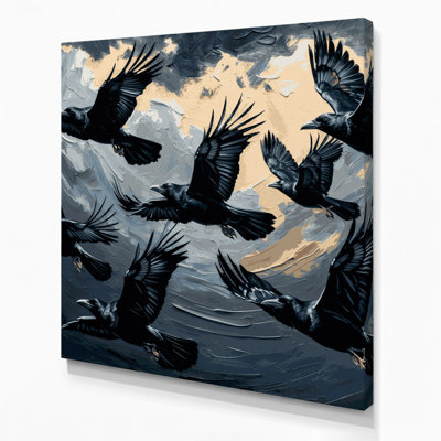 Birds American Crow, art mural sur toile grise