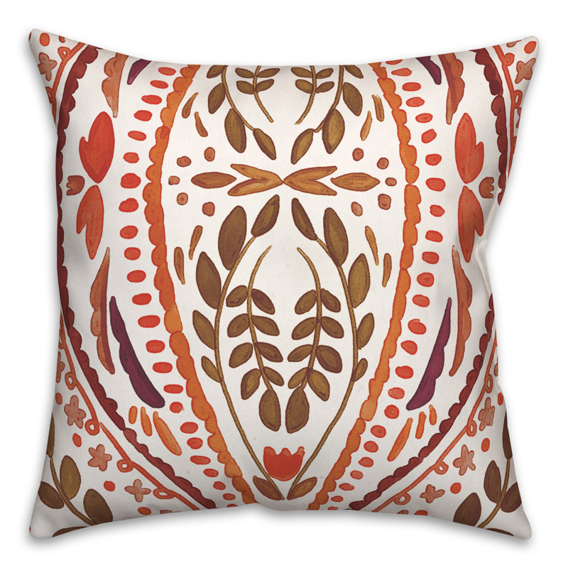 Outdoor Reversible Throw Pillow, Red/Brown, Floral 2