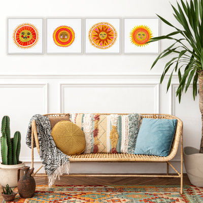 «Warm Happy Suns», ensemble de 4 giclées encadrées, design par Katherine Herrell Studio