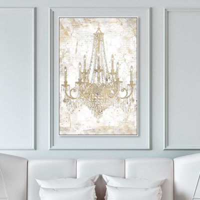 «Fashion and Glam White and Gold Chandelier», reproduction d'impression sur toile
