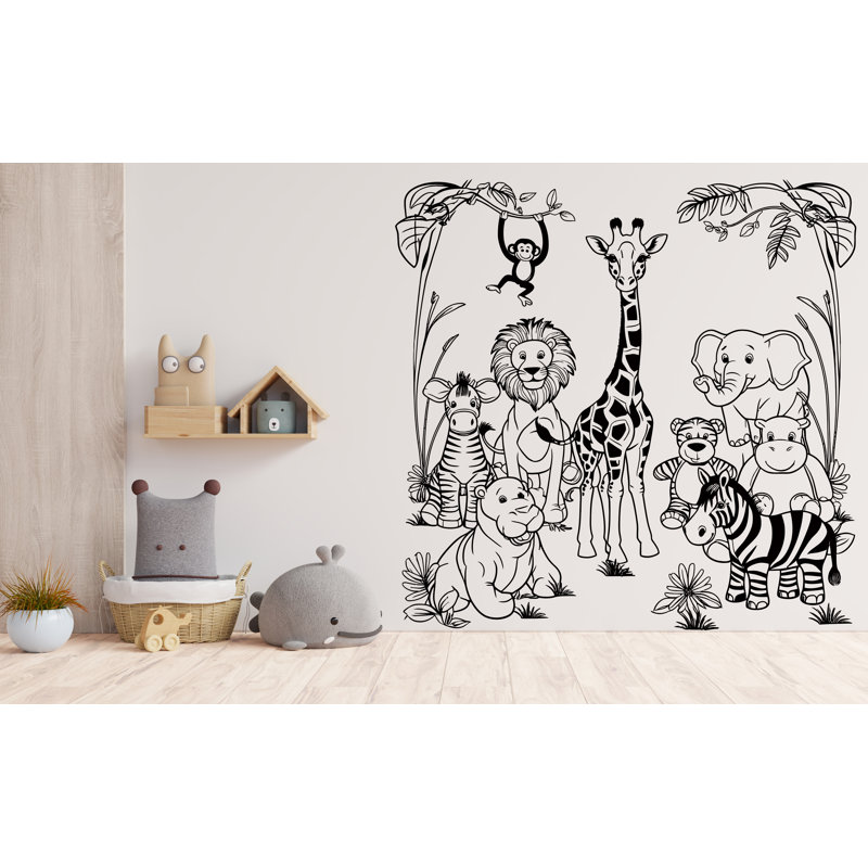 Adhésif décoratif animaux scène animaux, animaux, thème animaux, chambre d'enfant, girafe, éléphant, zèbre, singe, ours en peluche