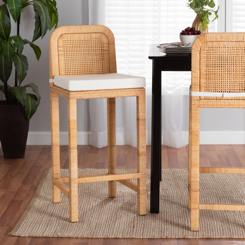 Bilol 31.5'' Rattan and Mahogany Wood Stool
