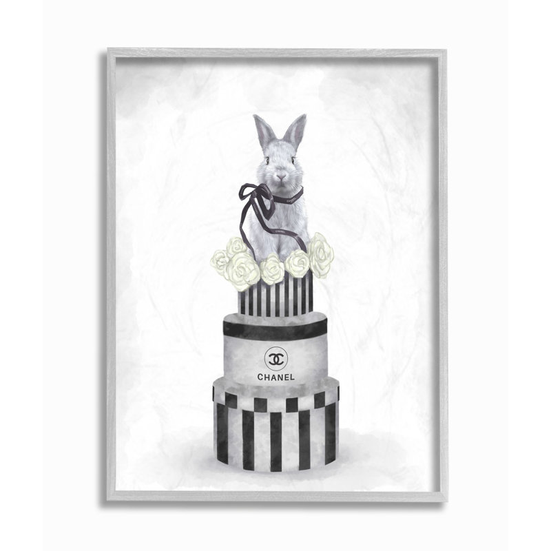 «Fashion Rabbit Box Stack Neutral Gray Peinture», art textuel, H 14 po x l 11 po, Estampe numérique Farmhouse
