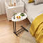 C-shaped side table in white, modern wood top with metal frame design for sofa and bedside placement-114039279