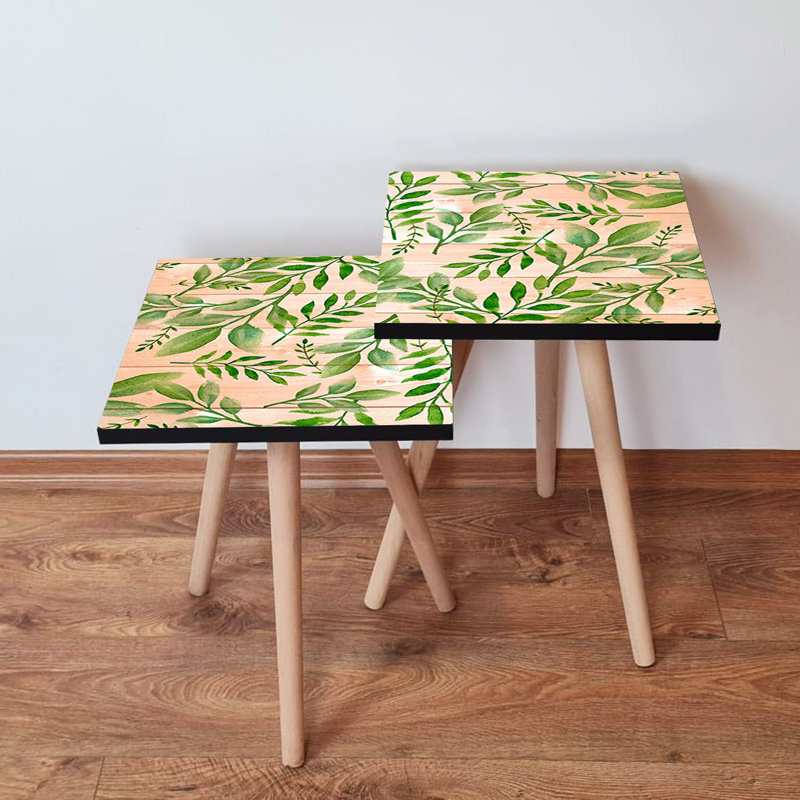 Ensemble de tables gigognes modernes (2 pièces), vert et saumon, 13,8 x 18,5 x 13,8 pouces | 100% panneau de fibres à densité moyenne avec pieds en bois de hêtre, épaisseur: 0,7 pouce | Design élégant et fonctionnel pour le salon et la décoration intérieure